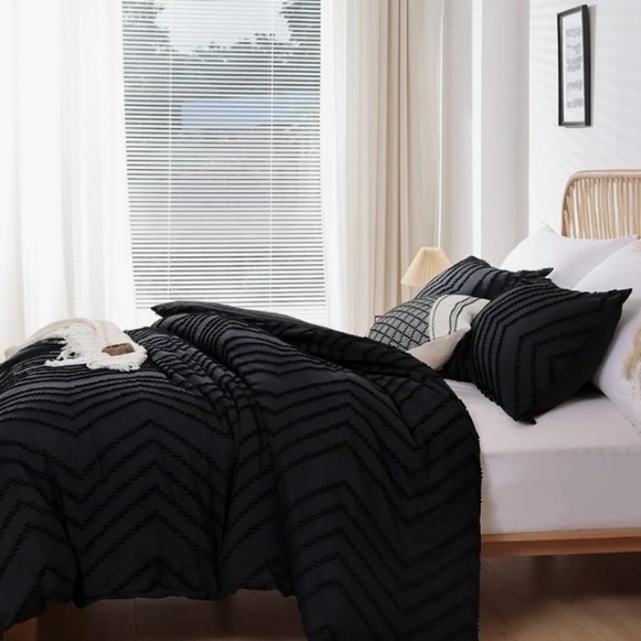 Black Chevron Tufted Zigzag Textured King Size Bed Boho Comforter Set Bedding - Picture 7 of 15